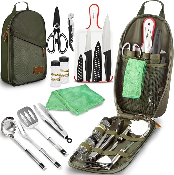 Camp Kitchen Cooking Utensil Set Travel Organizer Grill Accessories Portable Compact Gear for