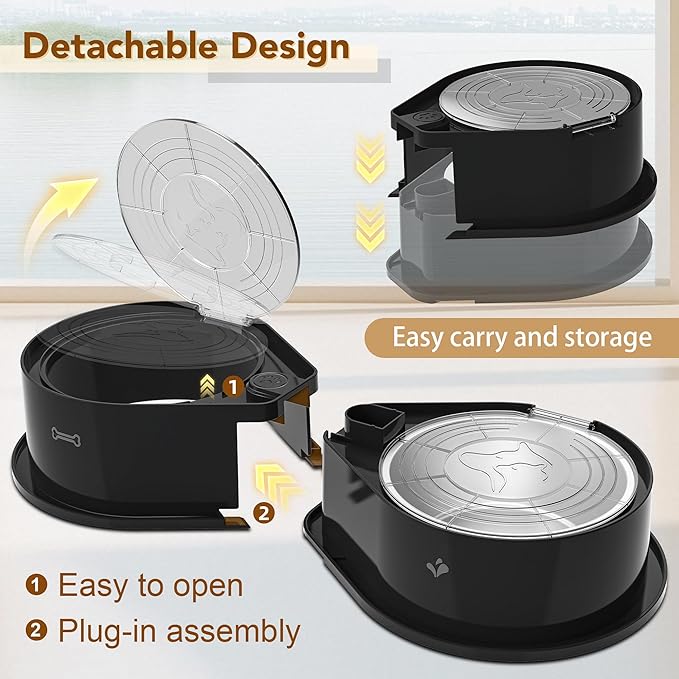 Stainless Steel Dog Bowl Set with Lids, 304 Metal Dual Food & Water Bowls for Dogs & Cats, Foldable