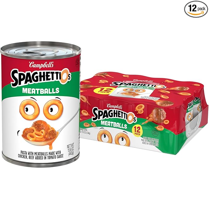 SpaghettiOs Canned Pasta with Meatballs, 15.6 oz Can (12 Pack)