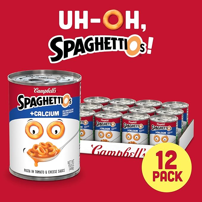SpaghettiOs Original Canned Pasta Plus Calcium, 15.8 oz Can (Pack of 12)