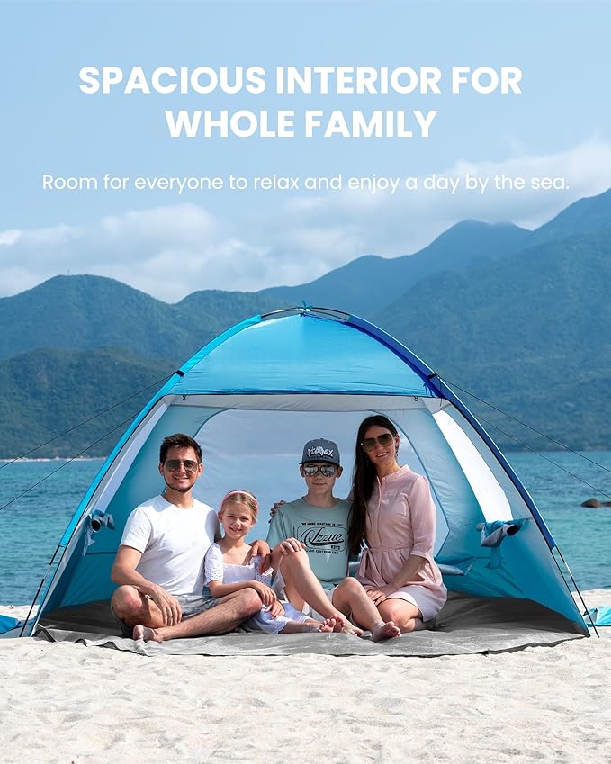 OutdoorMaster Beach Tent for 3/4 Person - Easy Setup Sun Shade Shelter, Portable Beach Shade Sun