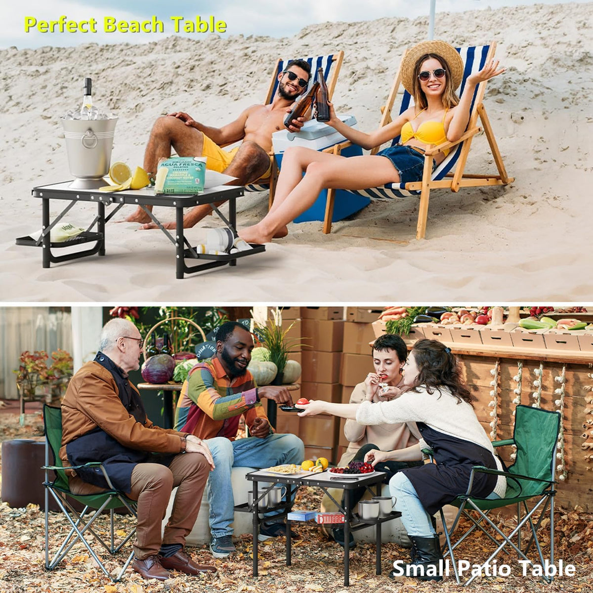 Titanker Small Camping Table Foldable 2ft, Folding Picnic Table with Side Racks & Net, Folding Camp