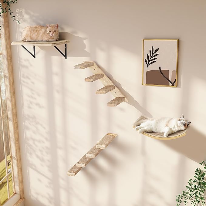 2PCS Cat Wall Shelves with Scratching Mat, 16.6x9.7 Inch Large Cat Wall Hammock Cats Furniture