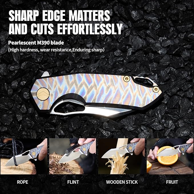 Folding Knife pocket knife EDC Knife With Clip Survival knife Camping knife - M390 Steel Titanium