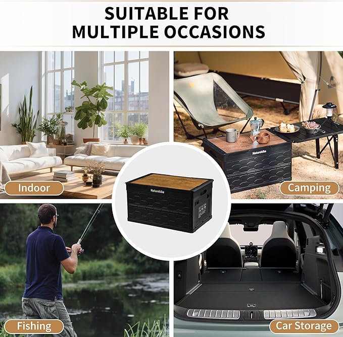Naturehike Lispace Camping Table with Storage Box, 50L Collapsible Trunk Organizer with Lid
