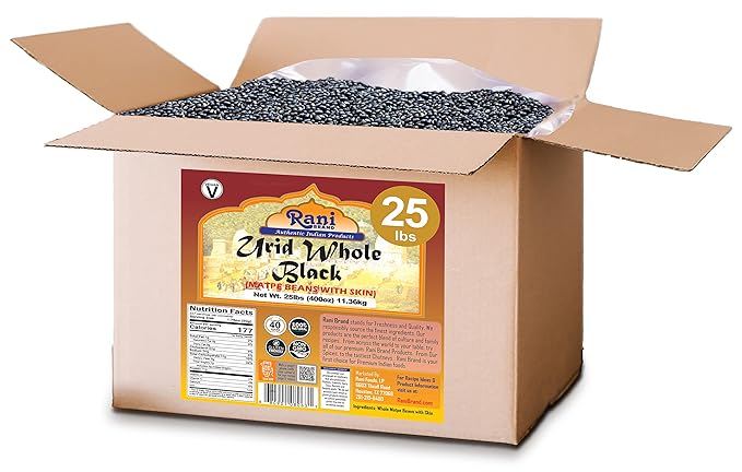Rani Urid/Urad Whole Black (Matpe Beans with Skin) Indian Lentils 400oz (25lbs) 11.36kg Bulk Box ~