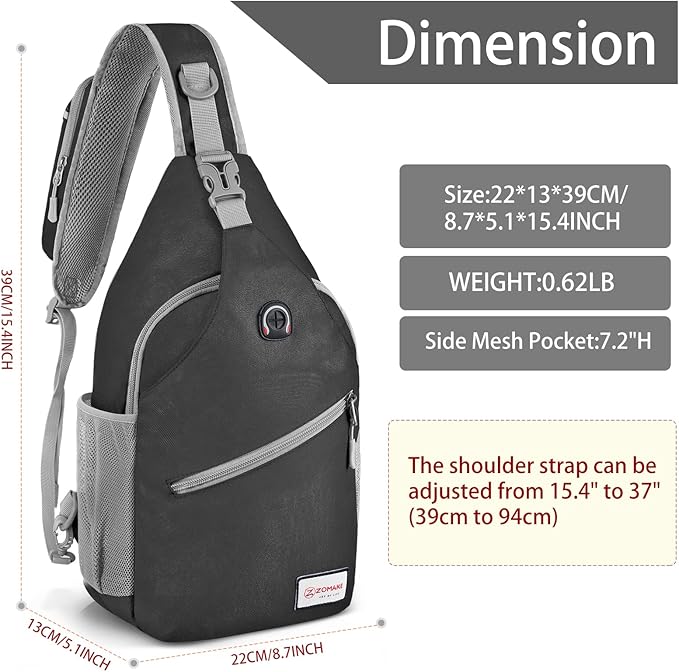 ZOMAKE Sling Bag,Small Crossbody Sling Backpack,Water Resistant Shoulder Daypack for Travel,Anti