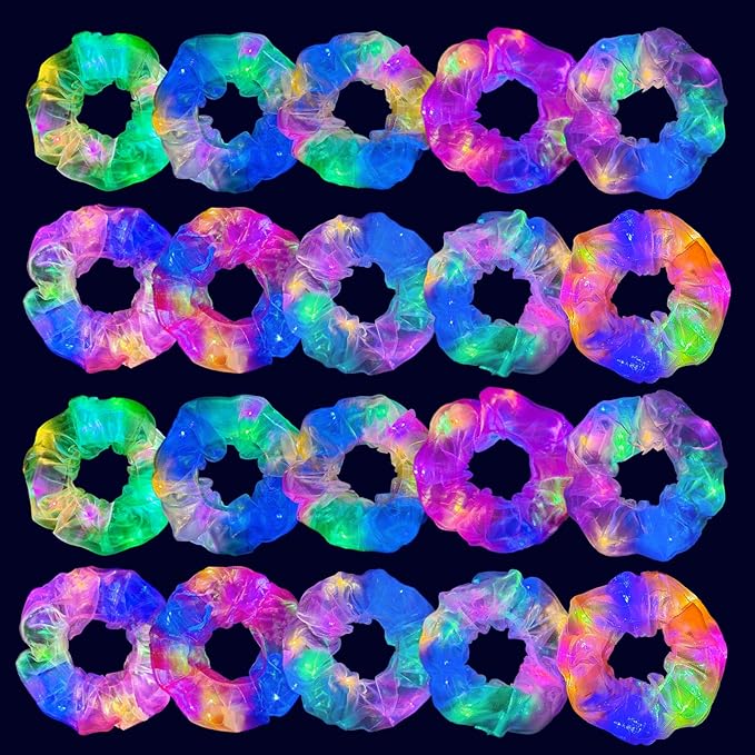 20 PCS Light up Scrunchies, 3 Glow Mode, LED Hair Accessories for Women, Glow in the Dark Party