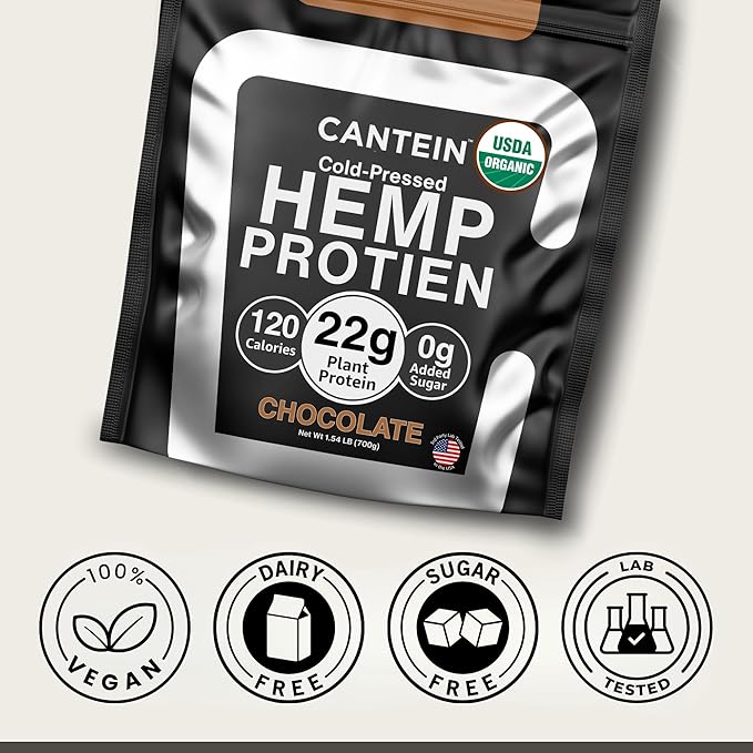 Organic Hemp Protein Powder, Plant Based and Vegan Protein Shake, Lactose and Dairy Free, Gluten