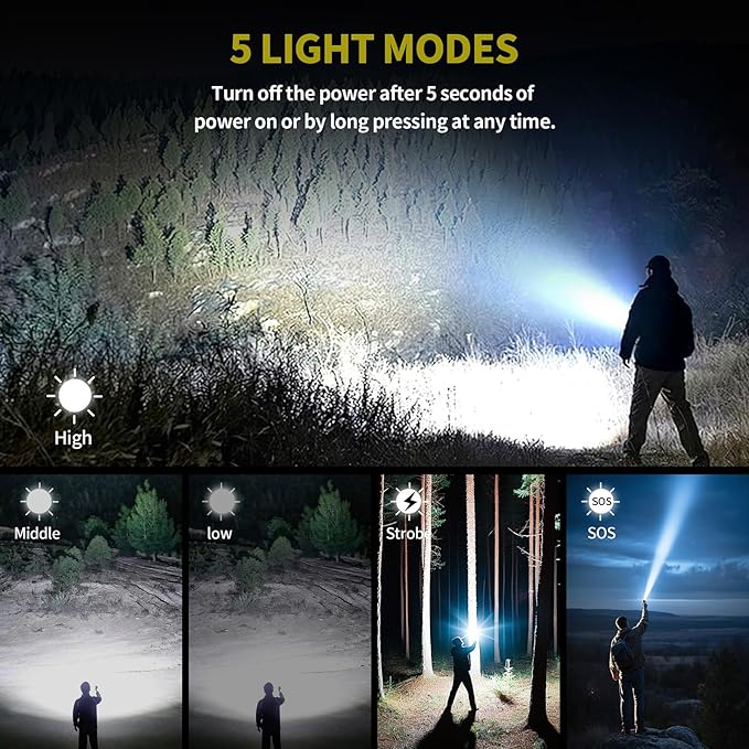 Tactical Flashlight High Lumens, 5000mAh USB-C Rechargeable, 3000lm Bright Flashlights 5000 FT