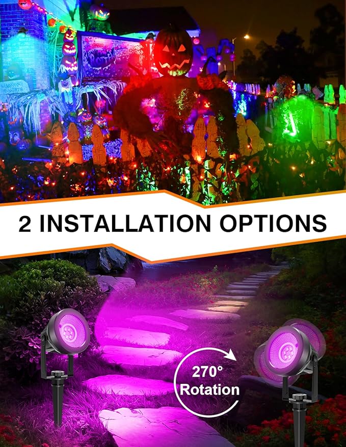 Halloween RGB Spot Lights Outdoor, Color Changing Landscape Lighting, Waterproof Spotlight with US