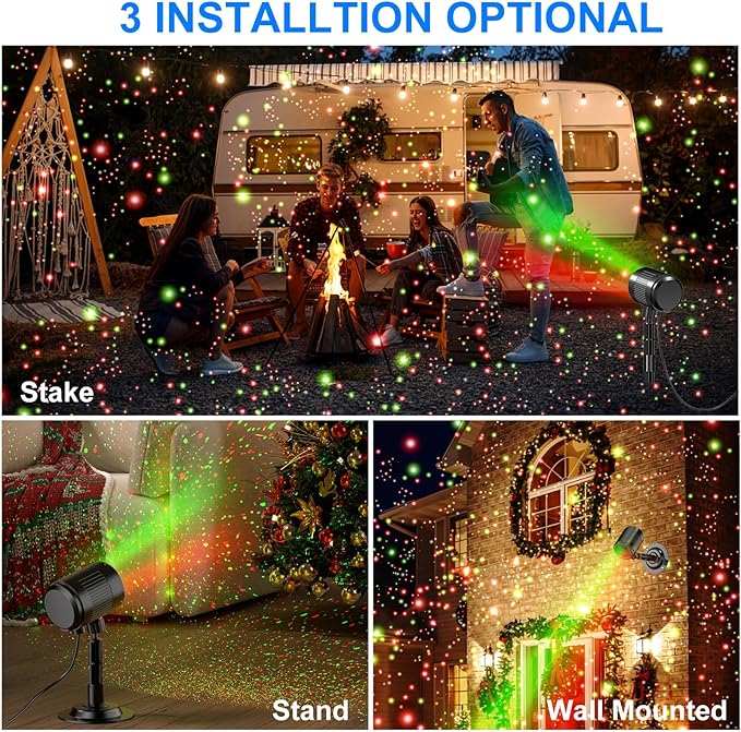 Christmas Laser Projector Light Outdoor: Green Red 2 Color Firefly Laser Lights, IP65 Waterproof