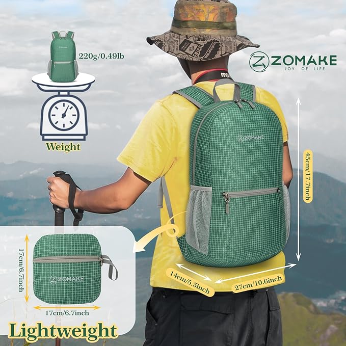 ZOMAKE Ultra Lightweight Hiking Backpack 20L - Packable Small Backpacks Water Resistant Daypack for