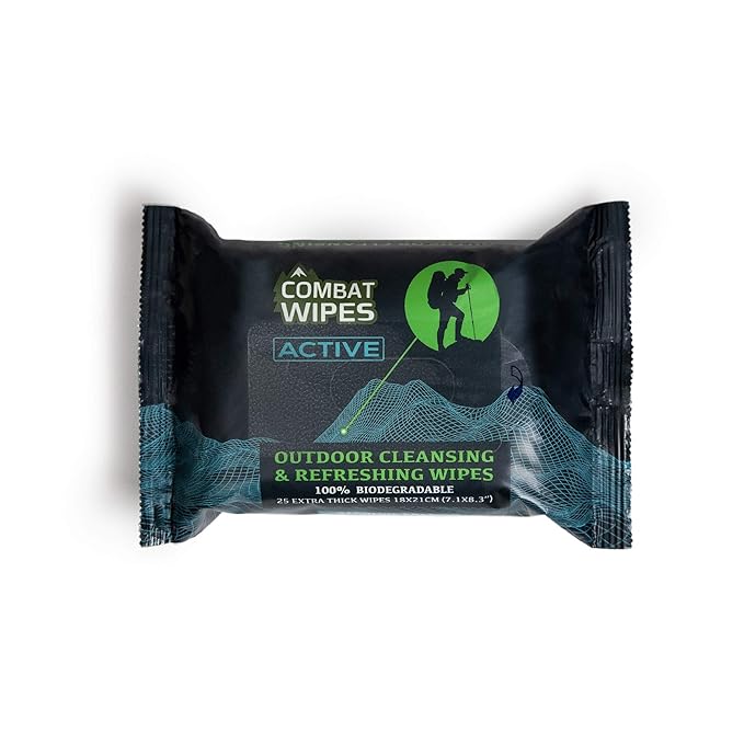 Combat Wipes ACTIVE Outdoor Wet Wipes - Extra Thick Camping Gear, Biodegradable, Body & Hand