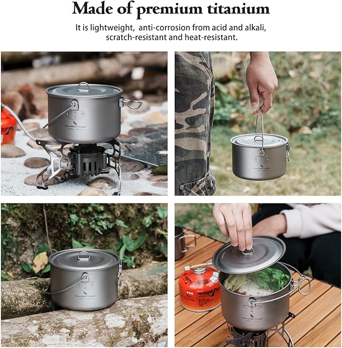 Boundless Voyage Titanium Hanging Pot for Outdoor Camping Backpacking Hiking Ultralight Portable