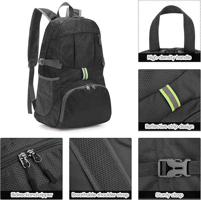 Yaopeing Lightweight Backpack,25L Foldable Hiking Packable,Water Resistant Travel Outdoor Shoulder
