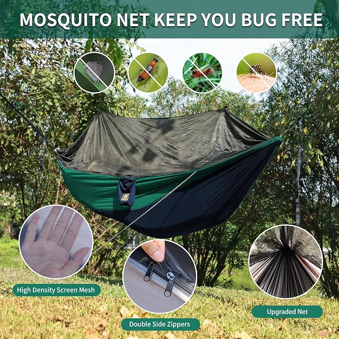 Camping Hammock with Net,Travel Portable Lightweight Hammocks with Tree Straps and Solid D-Shape