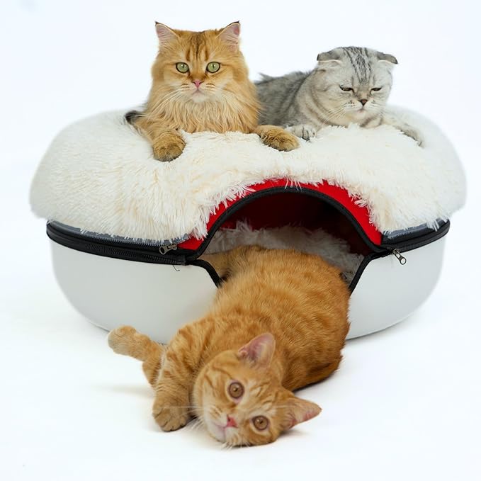 CATTASAURUS Peekaboo Cat Cave for Multiple & Large Cats Up to 30-45 Lbs, Fluffy Cat Beds &