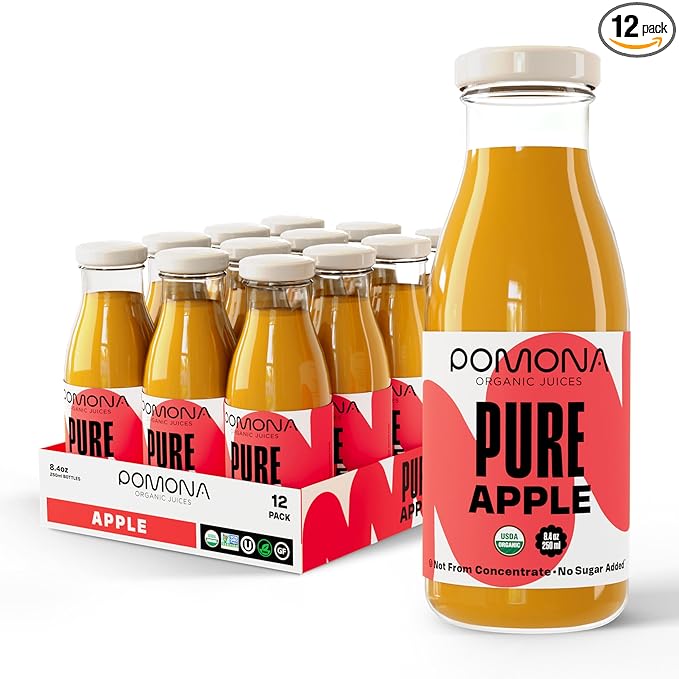 Pomona Organic Apple Juice (Pack of 12), Cold Pressed USDA Organic Juices, Apples And Lemon Juice