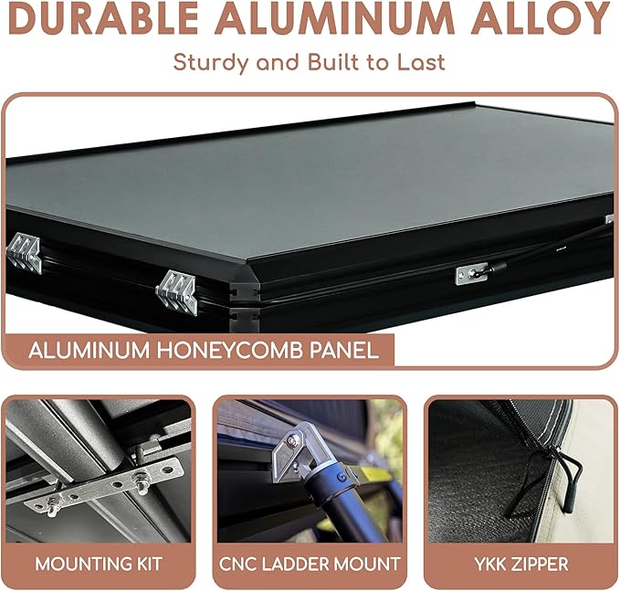 Hardshell Rooftop Tent, Roof Top Tent for 2-3, with Aluminium Ladder, Skyview Window, Mattress, LED