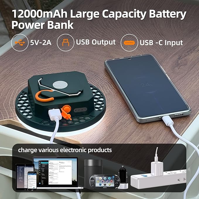 Camping Lantern 10500mAh Rechargeable Battery, 32W Ultra Bright LED Hanging Light with 3 Modes