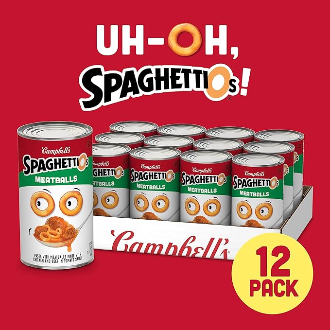 SpaghettiOs Canned Pasta with Meatballs, 22.2 oz Can (Pack of 12)