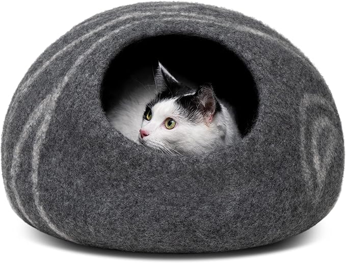 MEOWFIA Cat Cave ??Premium Felt Cat Bed for Indoor Cats, Handmade 100% Merino Wool (Medium, Dark