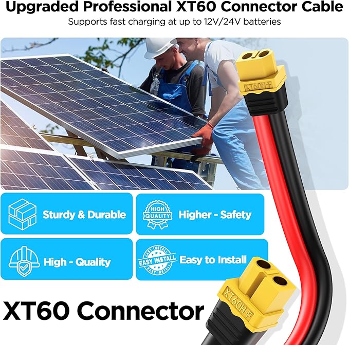 Mc4 to Xt60, 20FT Xt60 Connector Solar Charge Cable, 12AWG Pure Copper Solar Panel Mc4 to XT60