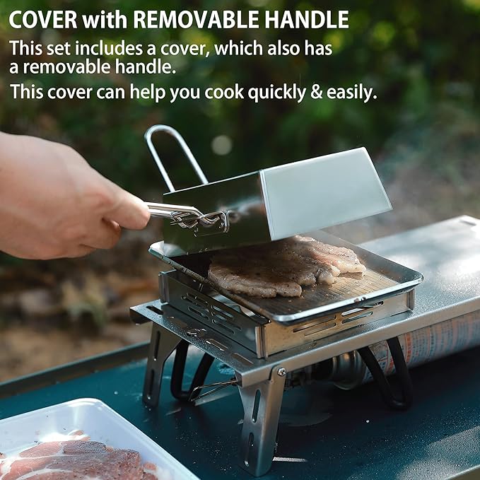 CAMPINGMOON Grill Griddle Plate for Camping Grilling 304 Stainless Steel DO-21,DO-2117 L 8.3'' x W
