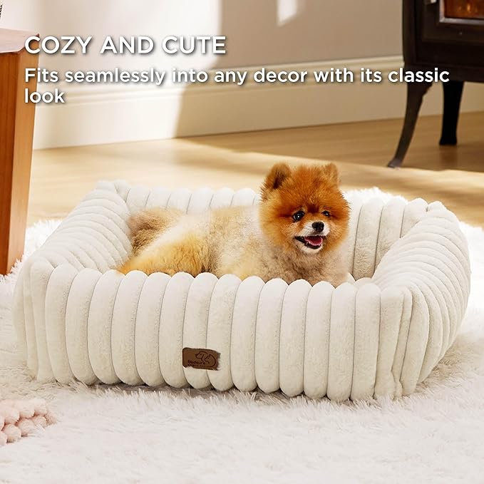 Bedsure Cute Dog Bed Medium Size Dog - Washable Furry Puppy Beds, Rectangle Orthopedic Corduroy