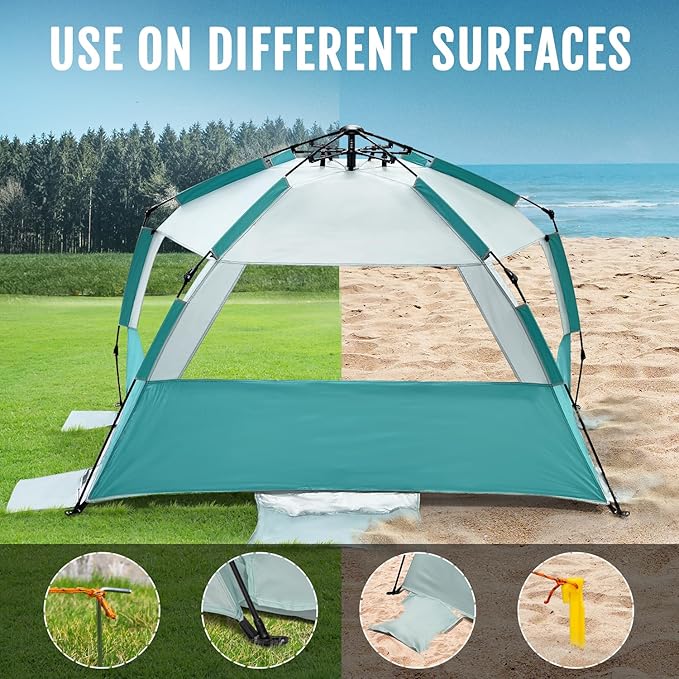 WhiteFang Deluxe Pop Up Beach Tent Sun Shade Shelter for 3-4/5-6 Person, UV Protection, Extendable