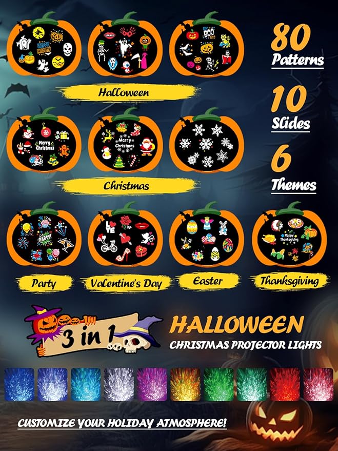 3-in-1 Halloween Projector Lights Outdoor, Anysun Brighter 80 HD Patterns Halloween Decor