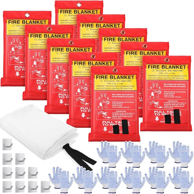 Macarrie 40''x 40'' Fire Blanket Emergency with Hooks and Gloves Fire Suppression Blanket
