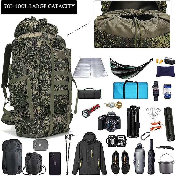 Hiking Backpack for Men 70L/100L Camping Backpack Military Rucksack Molle 3 Days Assault Pack for