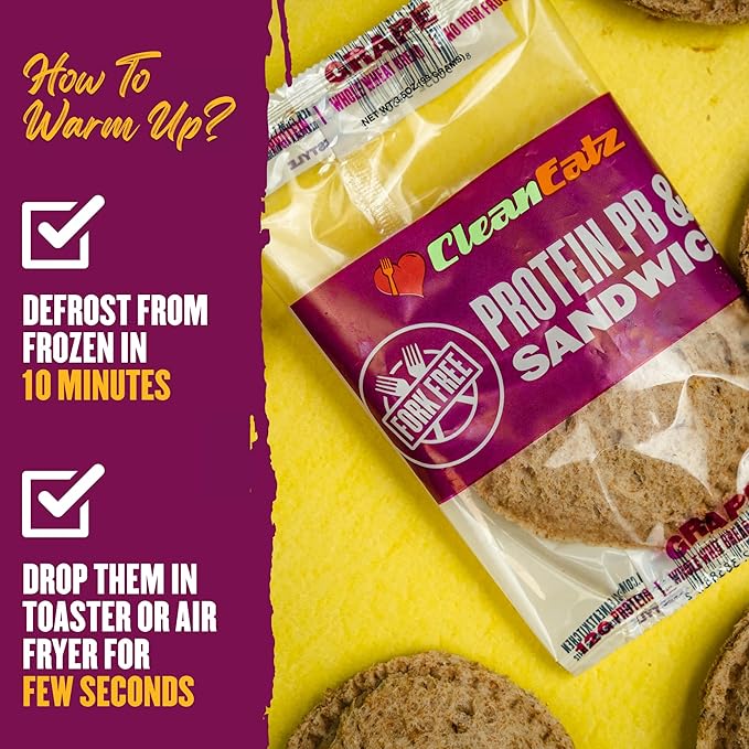 Clean Eatz PB&J Sandwich, High-Protein Grape – 16 Singles, Whole Grain & Low Sugar