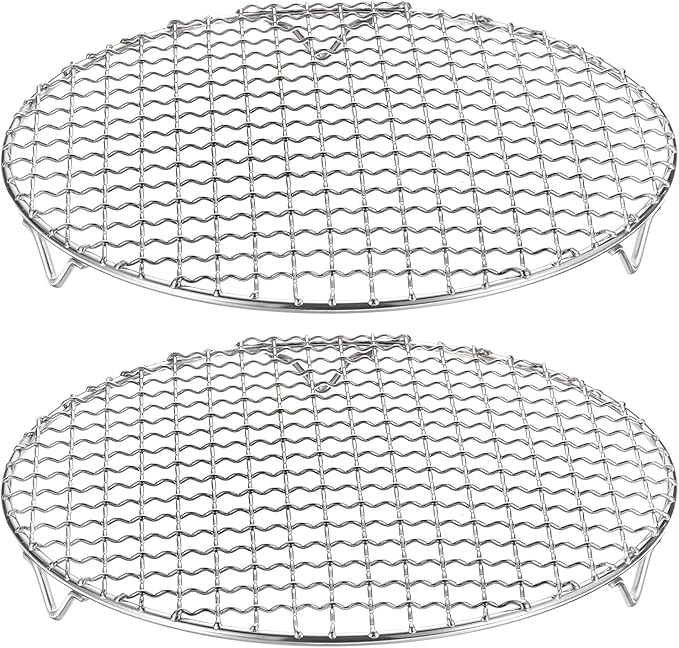 HARFINGTON 2pcs Round Cooking Rack 9.6-inch 201 Stainless Steel Cross Wire Barbecue Grill Net with