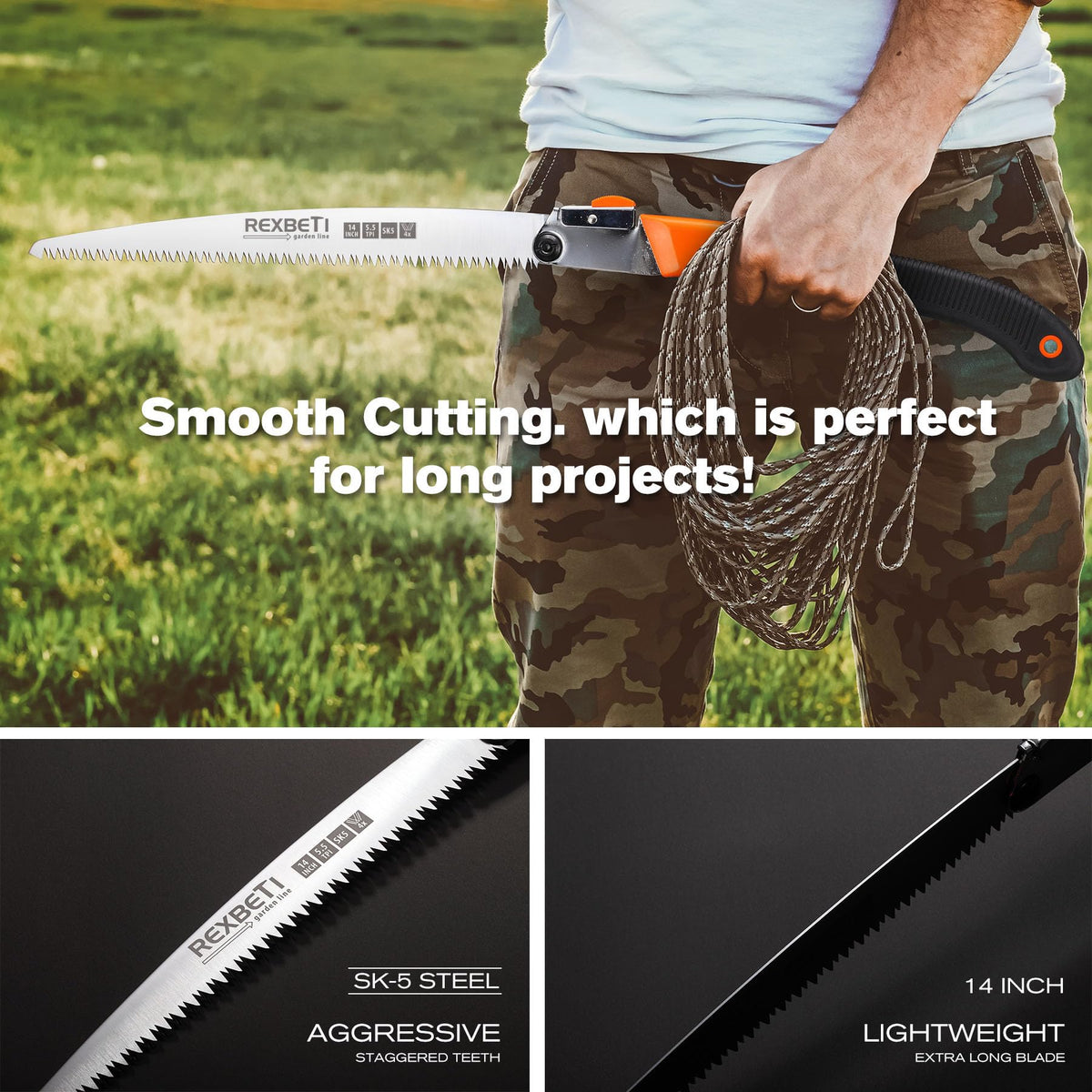 REXBETI 14-Inch Folding Pruning Saw, Extra Long Hand Saw for Tree Trimming