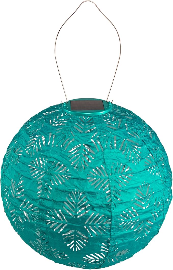 Allsop Soji Stella - Brights Geo Palm - 12" Outdoor Solar Lantern - Turquoise