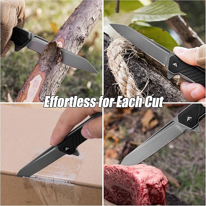 FLISSA Folding Knife, Pocket Knife with D2 Steel Blade, G10 Handle, Pocket Clip, Lightweight for