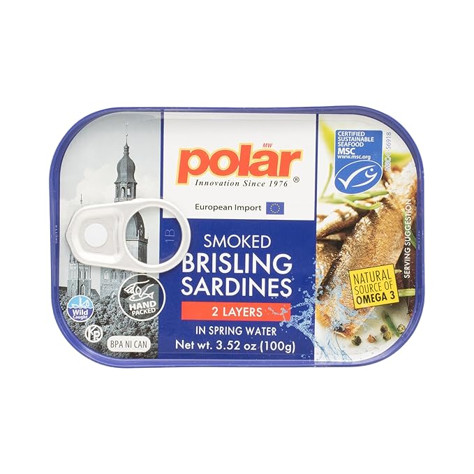 MW Polar Smoked Brisling Sardines in Spring Water, 3.52 oz Can, Wild Caught (Pack of 1)
