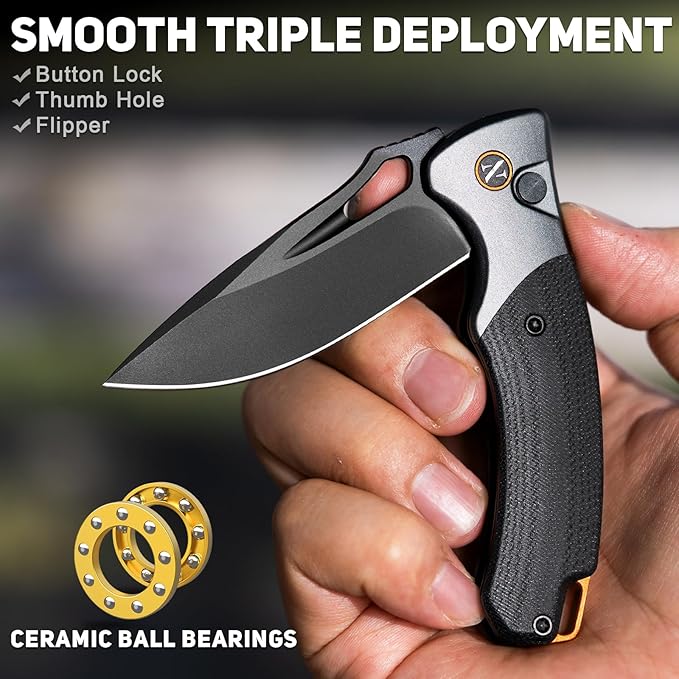 NedFoss Heron Pocket Knife for Men, 2.95" Japanese VG10 Steel Blade Button Lock EDC Knife with