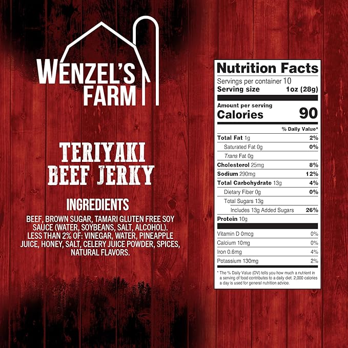 Wenzel's Farm Teriyaki Beef Jerky 10 oz. | Value Pack | Naturally Smoked | No MSG, Fillers