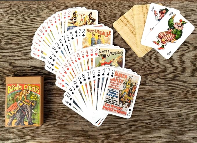Retro Circus Playing Cards (Poker Deck 55 Cards All Different) Vintage Circus Clowns Animals