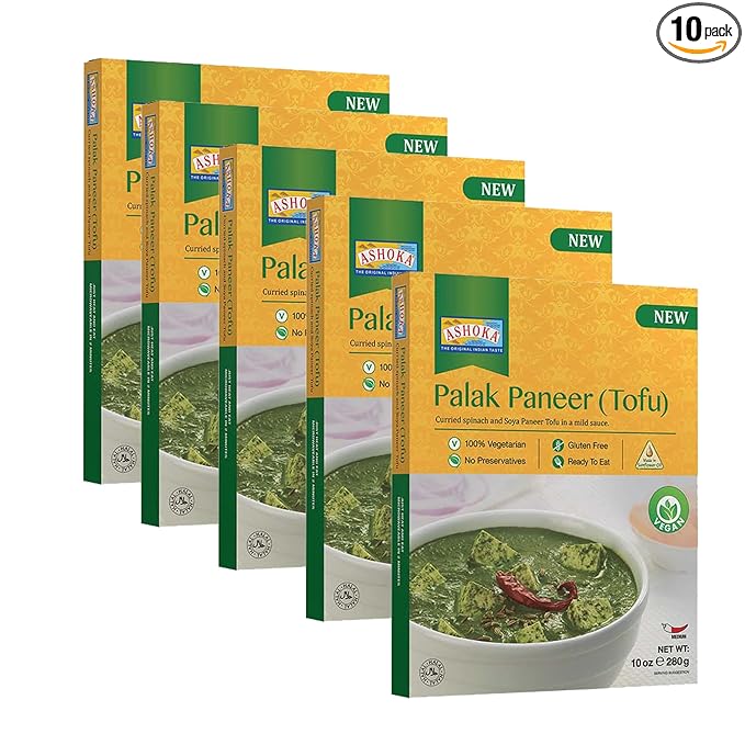 Ashoka Entrees 1932, Plant-Based Tofu & Spinach Curry, All-Natural, Ready to Eat Meals, Palak