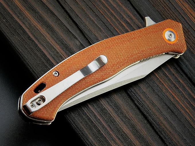 Sitivien ST112 Folding Knife, D2 Blade and Micarta Handle EDC Tool Knife with Pocket Clip for