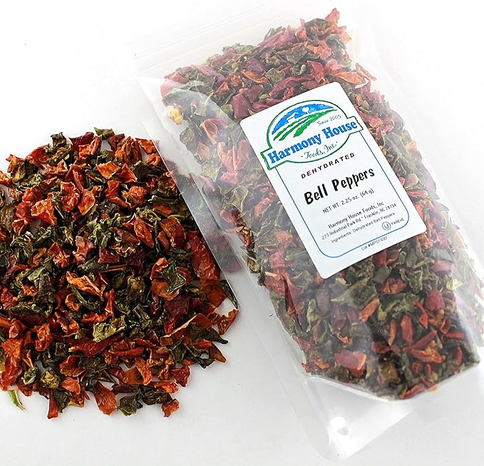 Harmony House Dried Mixed Bell Peppers, Diced ??Dehydrated Vegetables for Cooking, Camping
