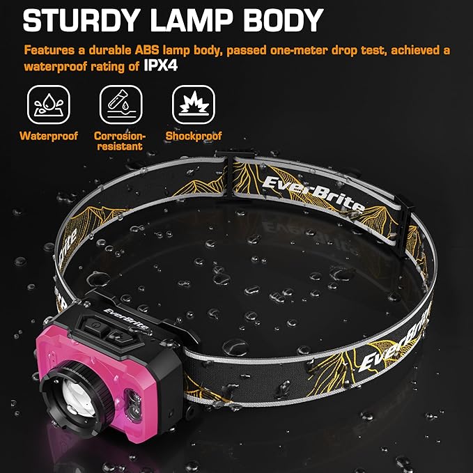 EverBrite 600 Lumen Headlamp, Rechargeable Headlight with 4 Modes, Super Bright Head Lamp with