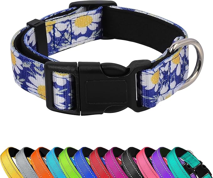 Reflective Dog Collar, Adjustable Soft Neoprene Padded Nylon Pet Collars with Buckle for Puppy and