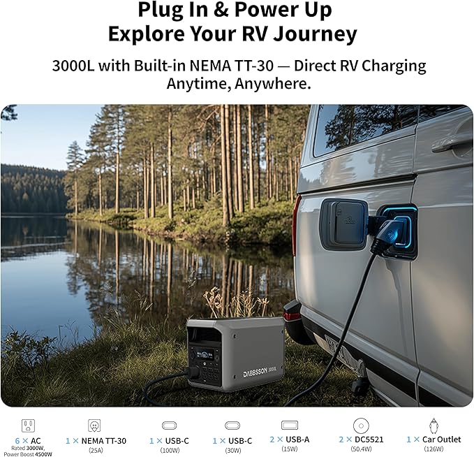 DABBSSON 3000L 3072Wh Solar Generator with 420W Solar Panel, Semi-Solid LiFePO4, 3000W AC