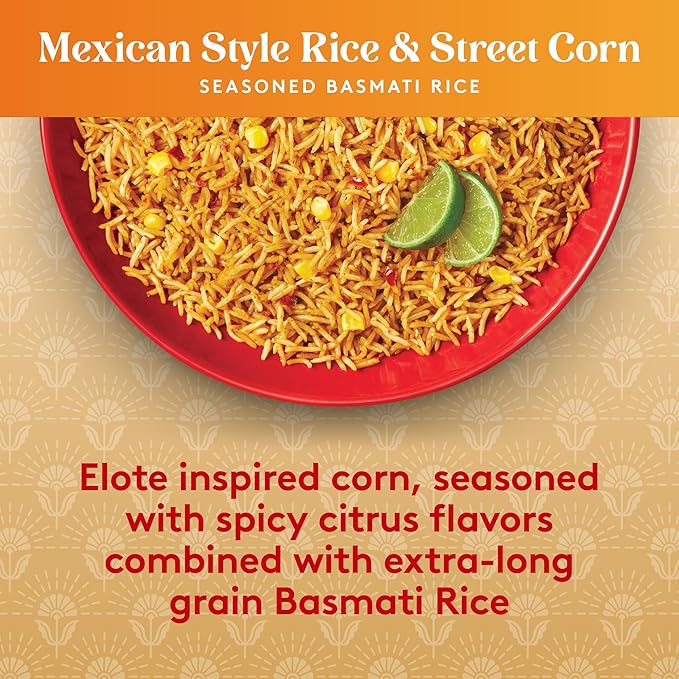 Royal Ready to Heat Mexican Style Rice & Street Corn Seasoned Basmati Rice (8.5oz, Pack of 6)
